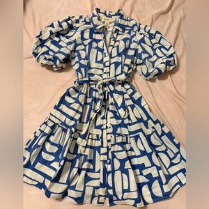 Jessica Simpson Blue and Creamy White Pattern Dress